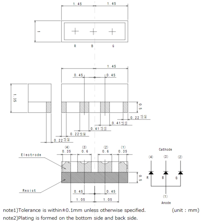 Mechanical Drawing - ROHM Semiconductor MSL0601RGB LED